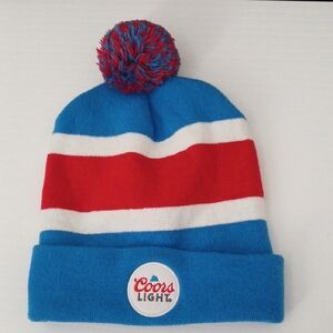 Coors Light Blue and Red Pom-Pom Beanie Hat